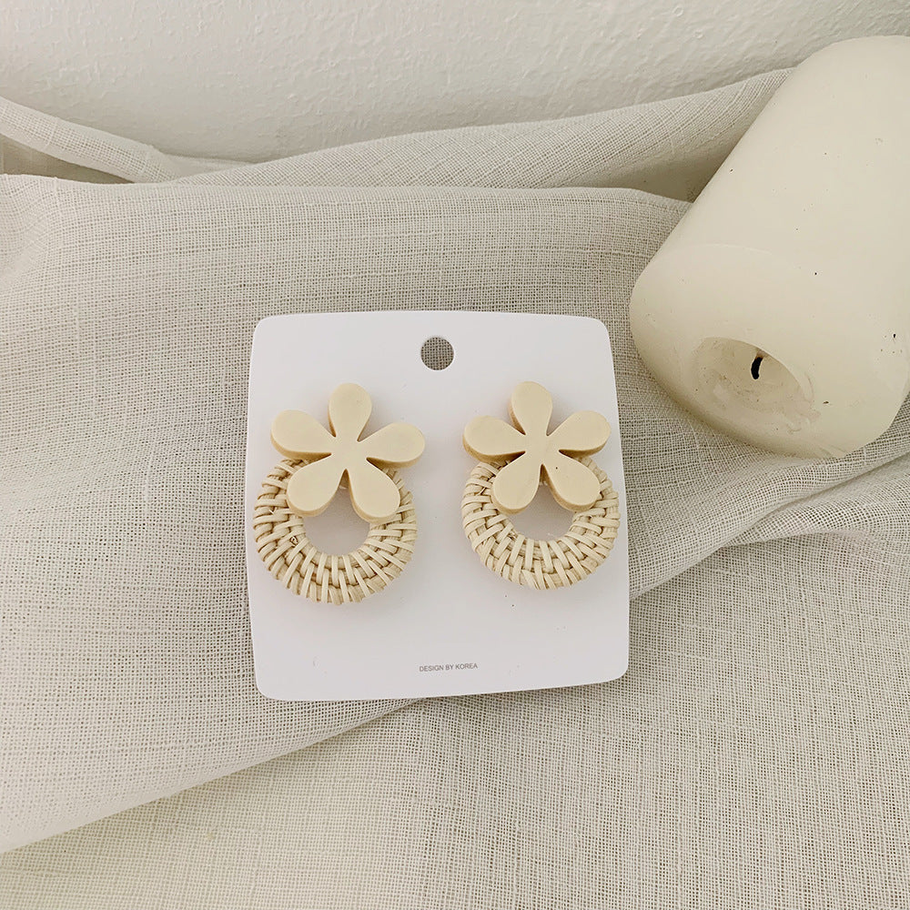 Rattan Flower Earrings Exaggerated Temperament Long Woven Earrings Earrings