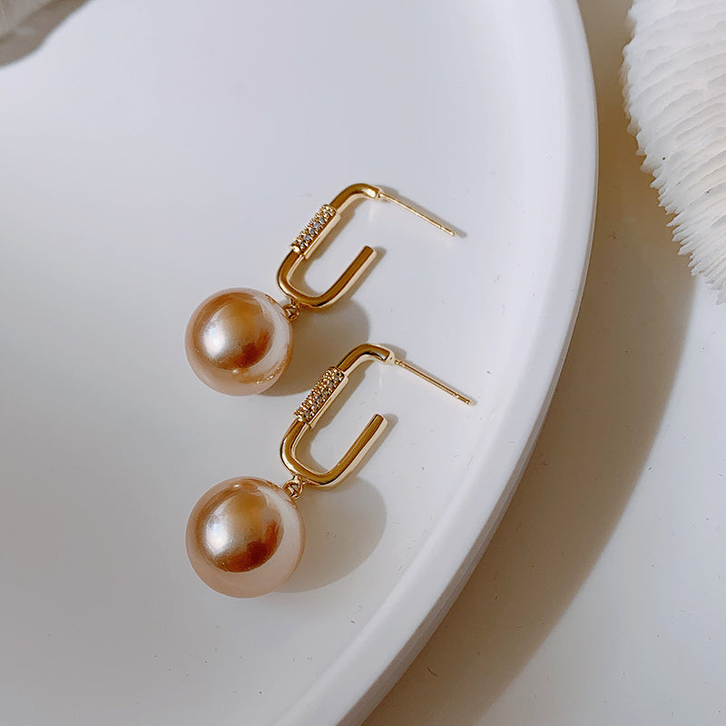 Champagne Pearl Earrings, High-end Silver Needle Temperament, Hong Kong style