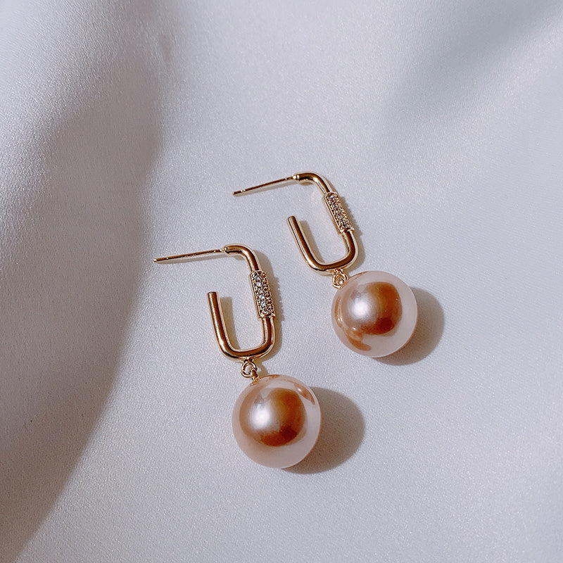 Champagne Pearl Earrings, High-end Silver Needle Temperament, Hong Kong style