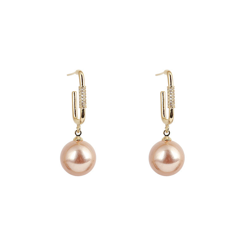 Champagne Pearl Earrings, High-end Silver Needle Temperament, Hong Kong style