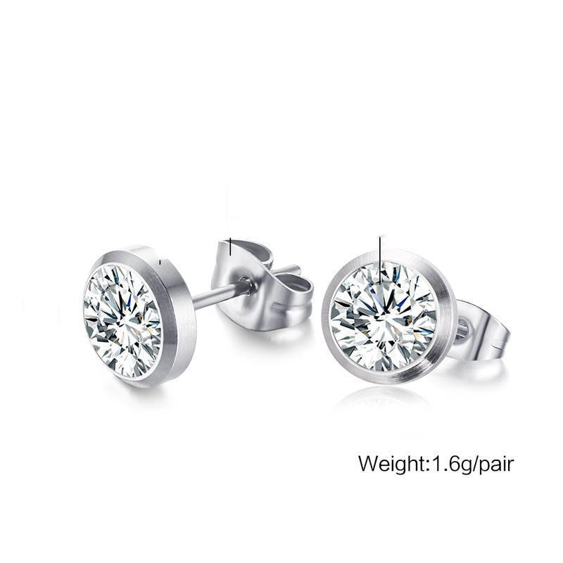 Fashion Korean Style Earrings Women's Jewelry Wholesale 8MM Stainless Steel Zircon Earrings Steel Color