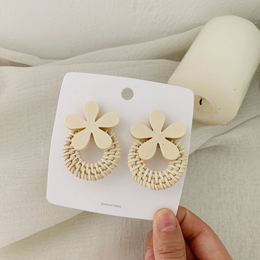 Rattan Flower Earrings Exaggerated Temperament Long Woven Earrings Earrings
