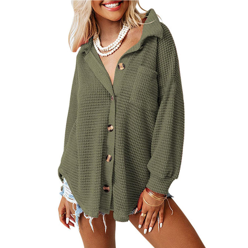 Loose Waffle Leisure Commute Shirt